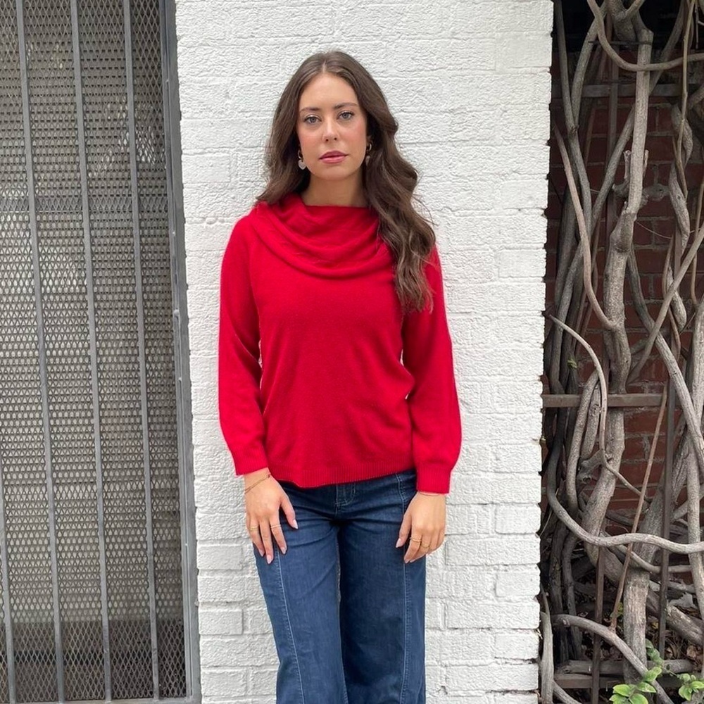 Vintage Red Jones Wear sweater with mock neck and balloon sleeves sz m - Picture 3 of 6
